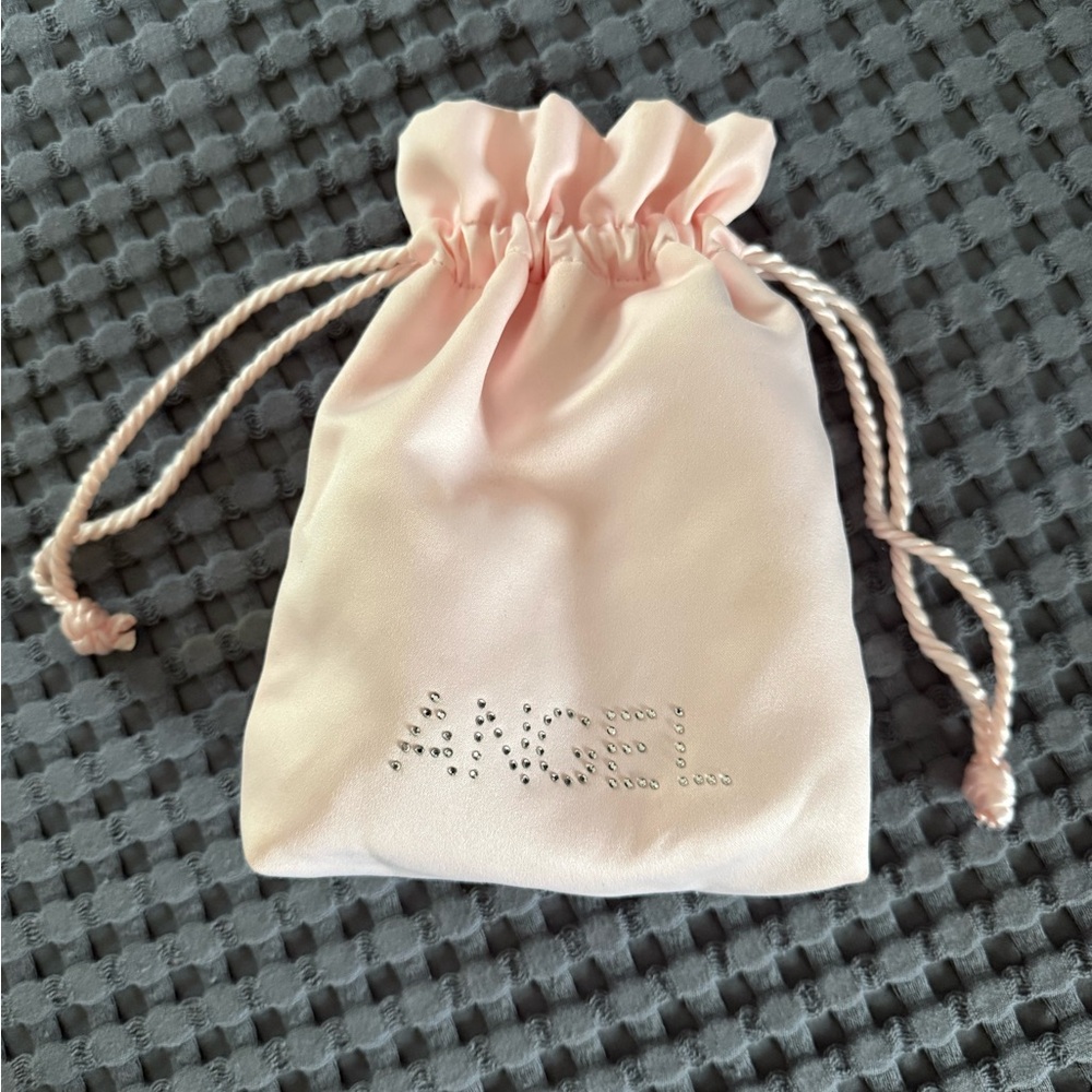 Victoria's Secret Light Pink Satin Drawstring Mini Pouch with Rhinestone ANGEL